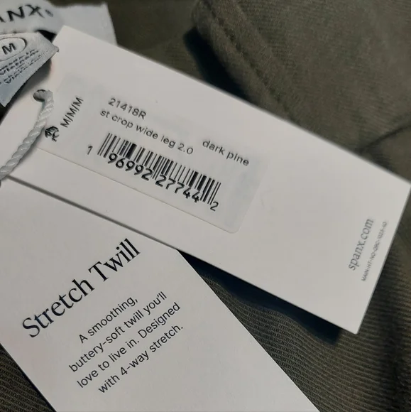 NWT Spanx Deep Pine Green Wide-Leg Stretch Twill Crop Pants, Size M - Picture 5 of 11